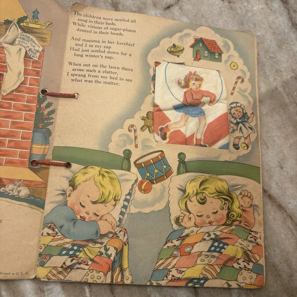 Antique Santa Claus Cover THE NIGHT BEFORE CHRISTMAS HANKIES 1941 Ephemera